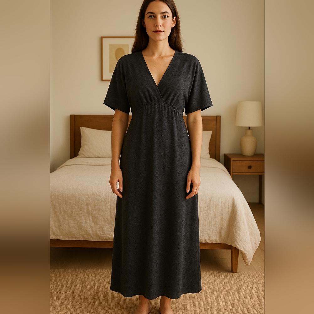 & Other Stories 100% Linen Long Black Short Flutter Sleeve Dress Size 4